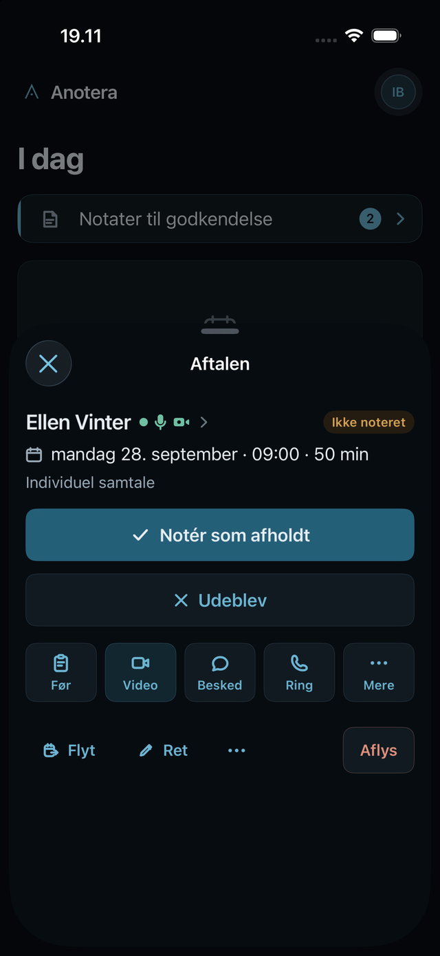 Aftalen på iPhone i mørkt tema