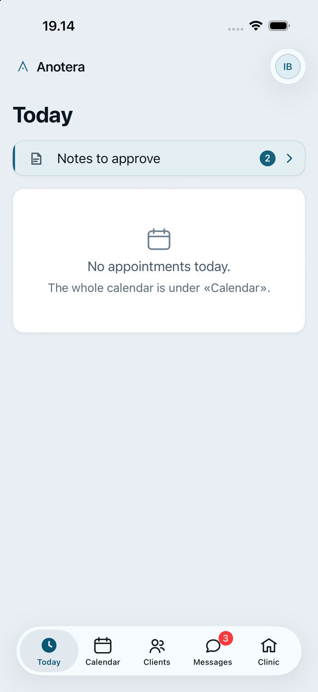 Today on iPhone: the day’s appointments with time, name and consent dot