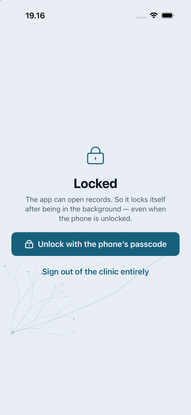 The lock screen: the app is locked, and Face ID opens it