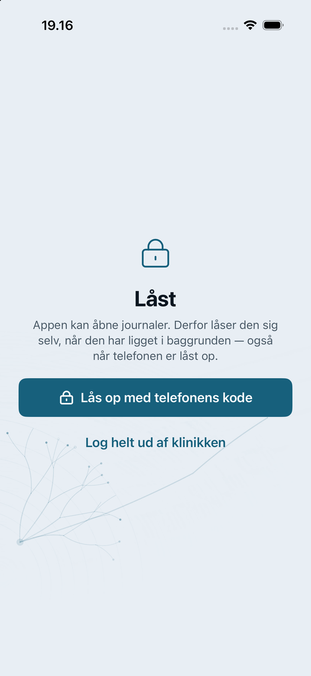 Låseskærmen: appen er låst, og Face ID åbner den