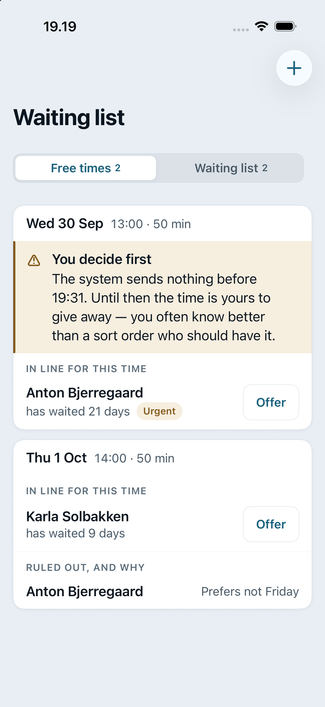 The waiting list on iPhone: who is waiting, for how long, and who is urgent